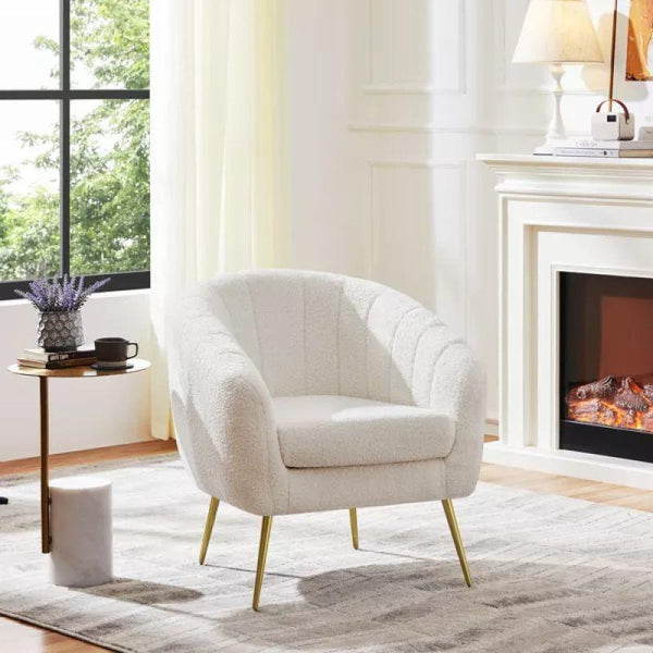 Modern Comfortable Boucle Arm Chair - White - 80x85x85 cm - By Alhome - ALHOME