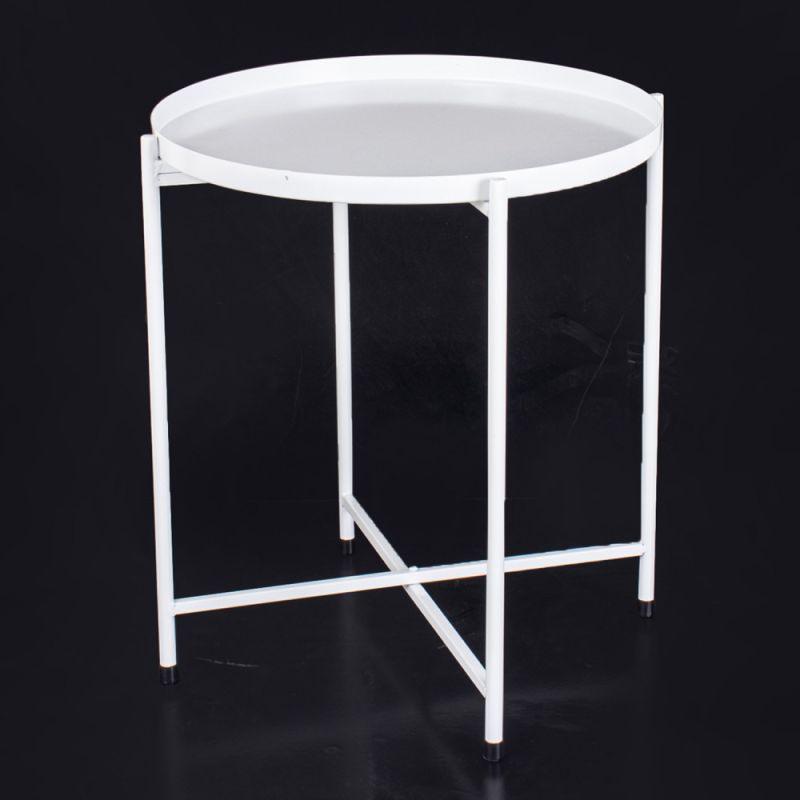 Table With A Metal Surface And Iron Legs In White By Alhome - ALHOME