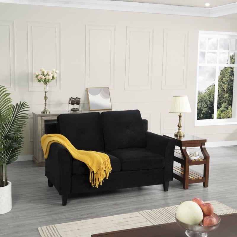 Modern Velvet 2 Seater Sofa - Black - 180x85x85 cm - By Alhome - ALHOME