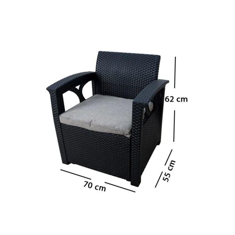 Plastic outdoor garden seating - table and 2 chairs - black - By Family Ship - ASL-6818 - ALHOME