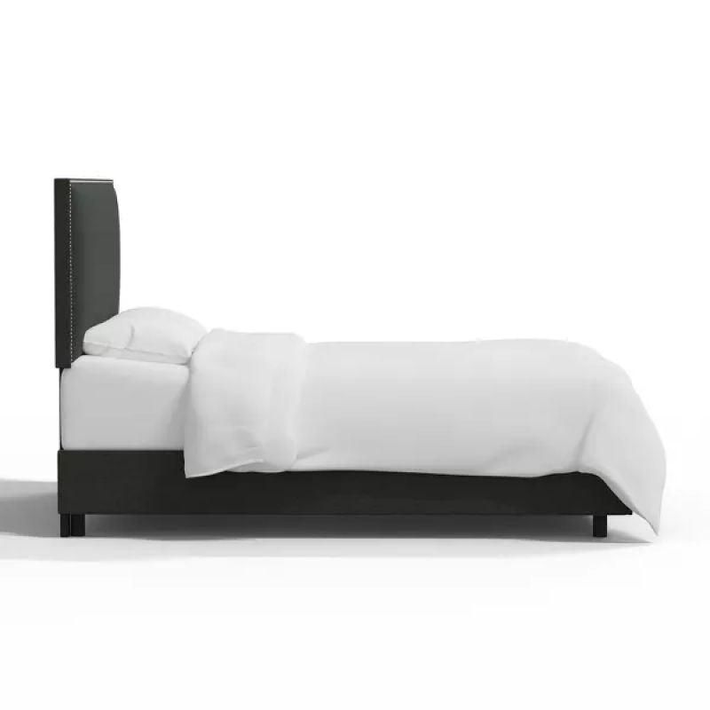 Midnight Beauty: Single Bed in Swedish Wood with Linen Fabric, Color Black, Dimensions 120x200x140 by Alhome - ALHOME