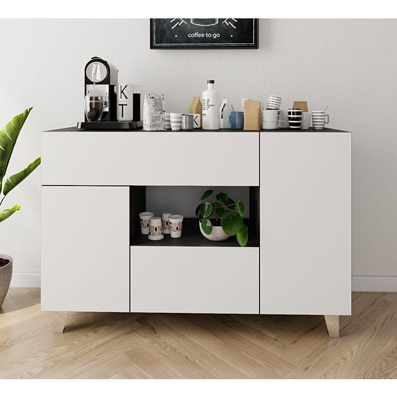 Coffee Corner with Two Shelves and Two Drawers (Black and White) By Alhome - ALHOME