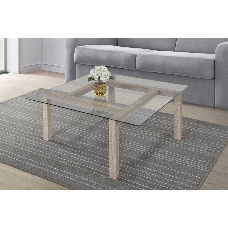 Coffee Table With Glass Top From Malaysian Wood - Gray - 80x80x35 cm - By Baity - ALHOME