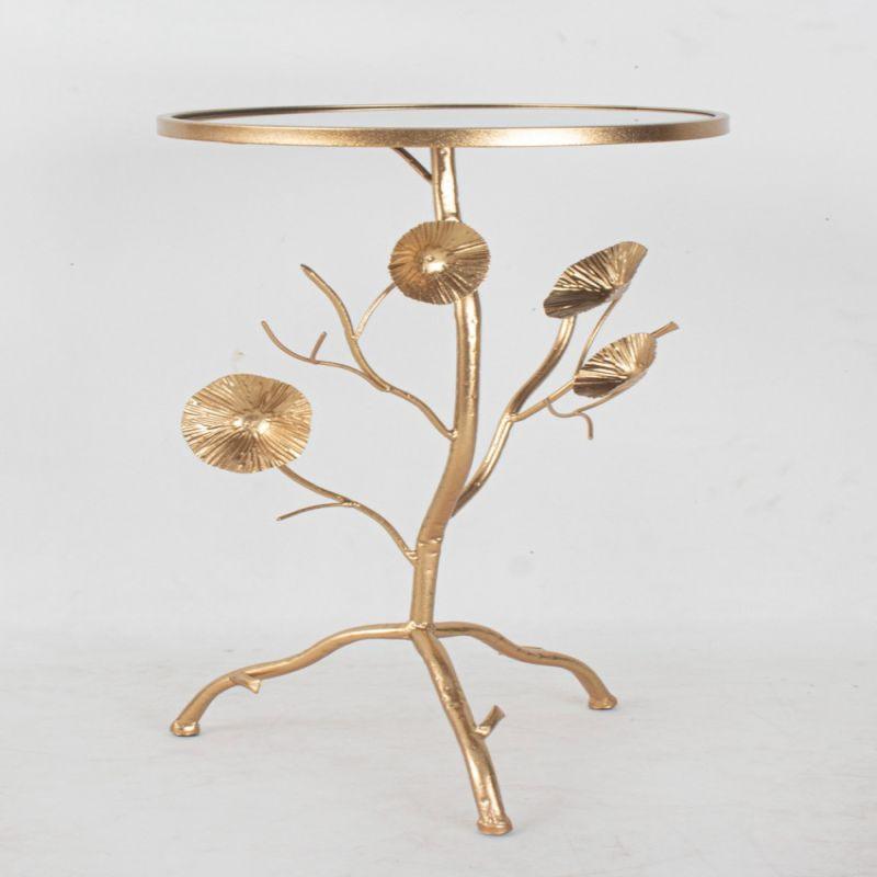 Single Table With A Circular Mirror Glass Top And Golden Iron Bases By Alhome - ALHOME