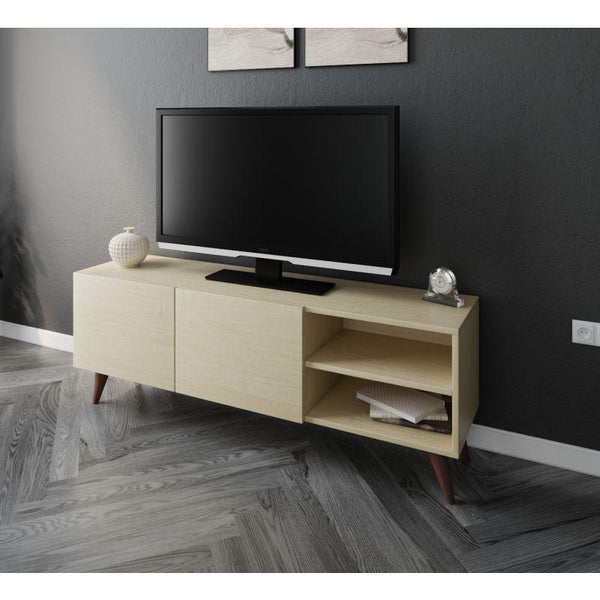 Two-Door TV Table with Brown Legs By Alhome - ALHOME