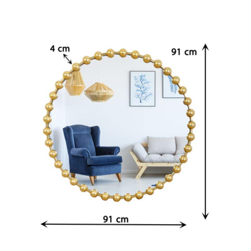 Round Wall Mirror with Side Decoration with Iron Frame - Gold - 91x91x4 cm - By family Ship - ALHOME