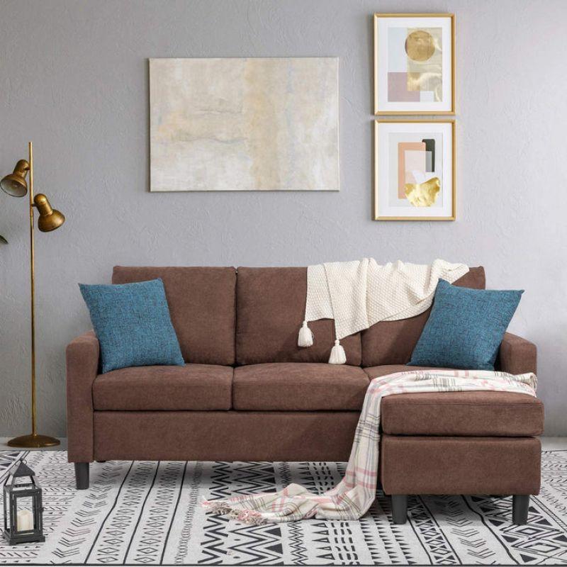 Comfortable Chocolate Linen L-Shaped Sofa - 230x135x45x85 cm - Swedish Wood By Alhome - ALHOME