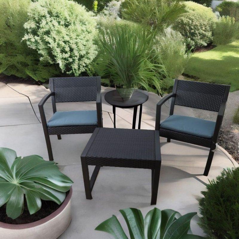 Plastic outdoor garden seating - table and two chairs - black - By Family Ship - ASL-6815 - ALHOME