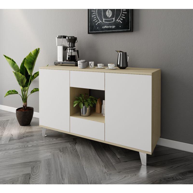 White and Beige Coffee Corner with Two Doors and Two Sliding Drawers By Alhome - ALHOME