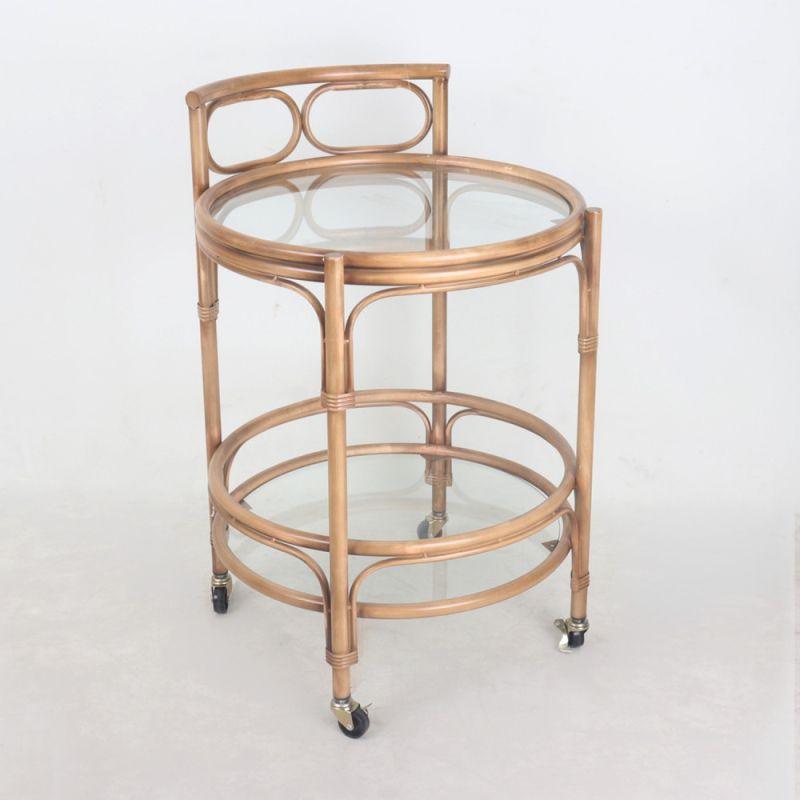 Iron Serving Cart - Two-Storey Wood Shape - Metal + Glass - Wooden - By Alhome - ALHOME