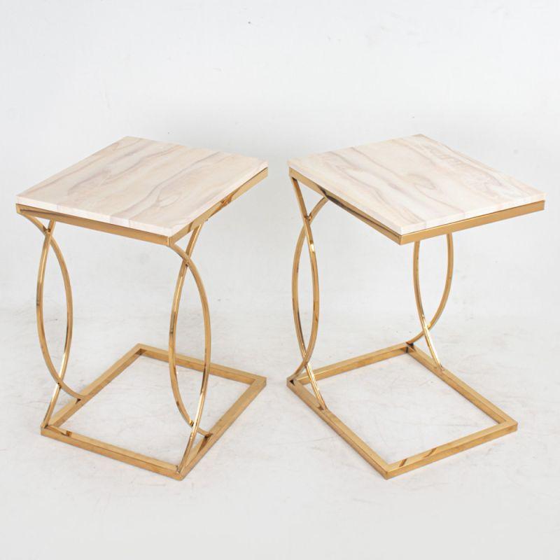 Set of Single Tables With Marble Top And Golden Steel Bases By Alhome - ALHOME