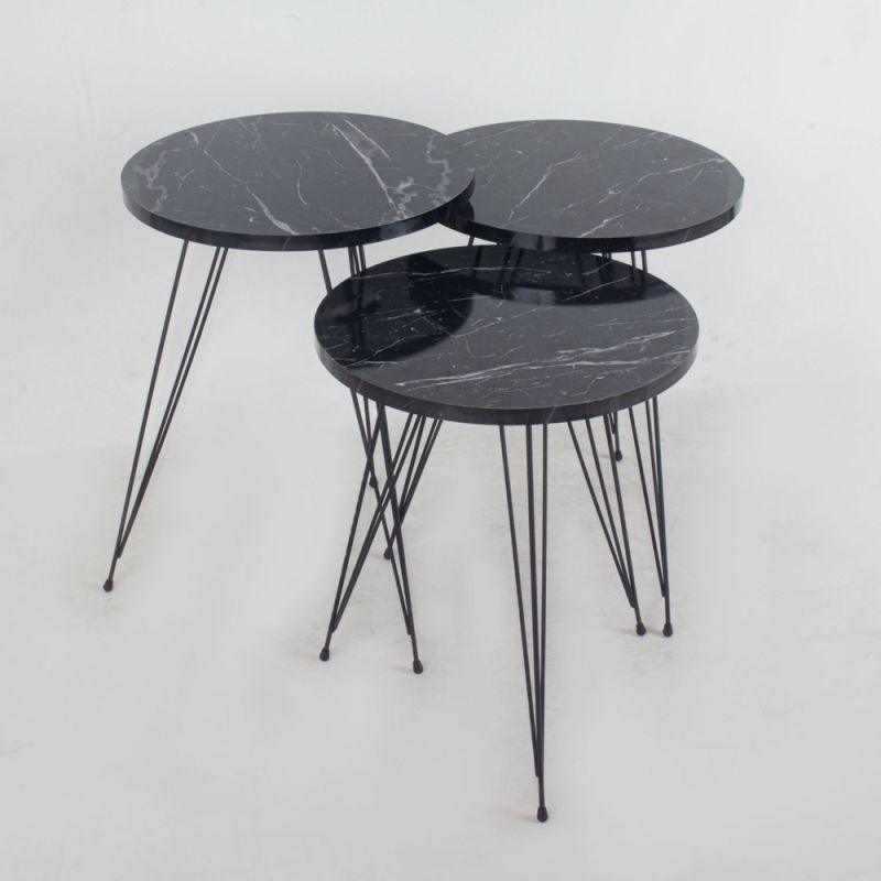 Set of Circular Service Tables With Iron Bases And A Wooden Top By Alhome - ALHOME