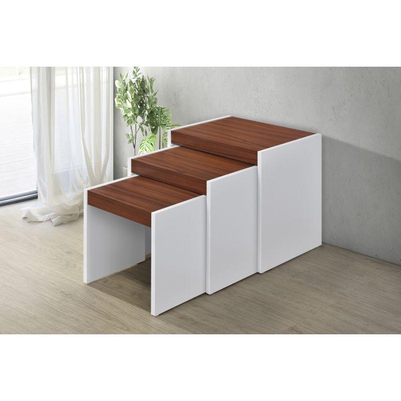 Two-Layer Malaysian Wood Side Tables Set - White And Brown - 3 Pieces - 40x30x40 cm - By Baity - ALHOME