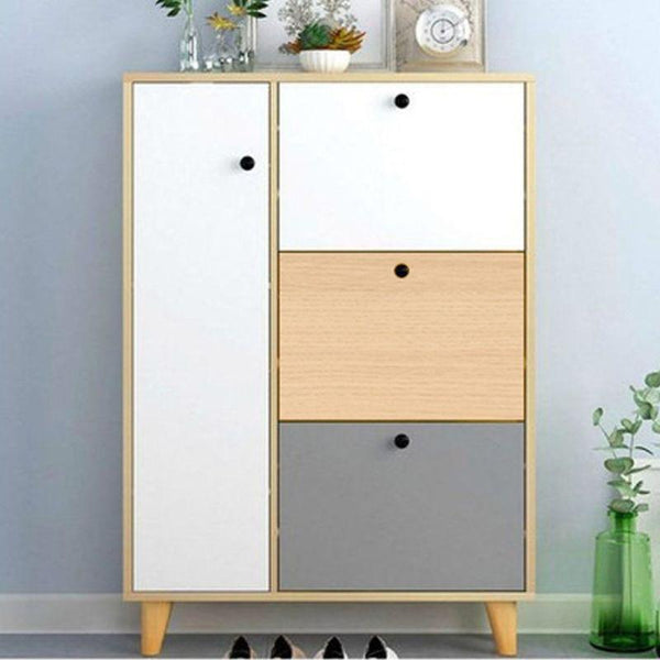 Beige Shoe Cabinet with White and Grey By Alhome - ALHOME