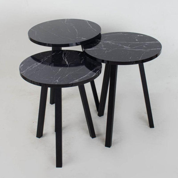 Set of 3 Circular Service Tables With A Black Wooden Surface By Alhome - ALHOME