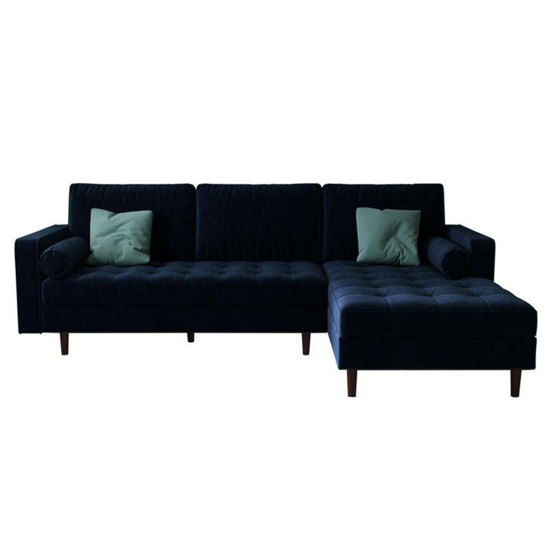 Elegant Dark Blue Velvet L-Shaped Sofa - 230x135x45x85 cm - Swedish Wood By Alhome - ALHOME