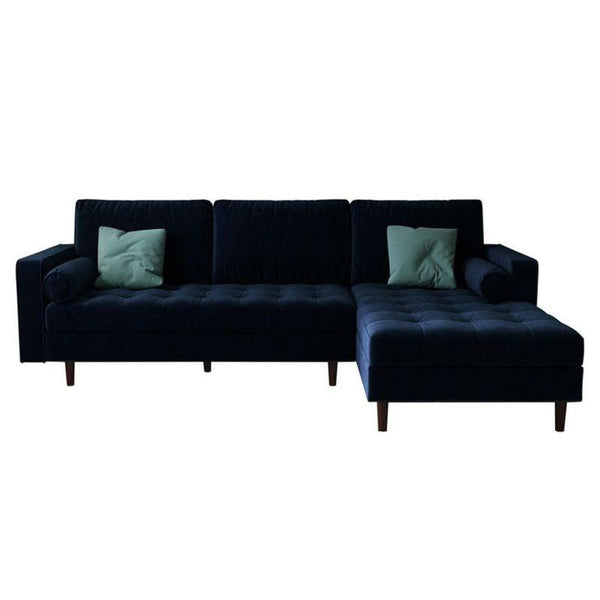 Elegant Dark Blue Velvet L-Shaped Sofa - 230x135x45x85 cm - Swedish Wood By Alhome - ALHOME