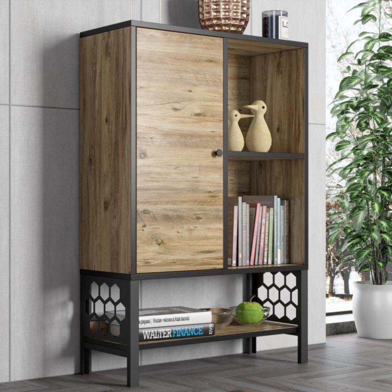 Wooden Storage Cabinet With Metal Legs In Wooden And Black Colors By Alhome - ALHOME