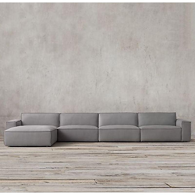 Spacious Gray Velvet L-Shaped Sofa - 85x400x180x45 cm - Swedish Wood By Alhome - ALHOME