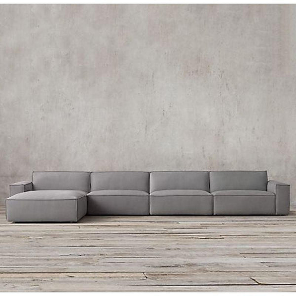 Spacious Gray Velvet L-Shaped Sofa - 85x400x180x45 cm - Swedish Wood By Alhome - ALHOME