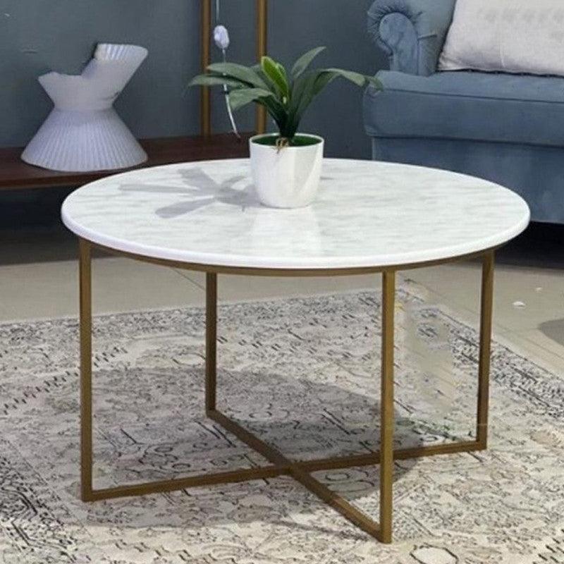 Iron and Marble Wood Coffee Table Gold - 84x50 cm By Alhome - ALHOME