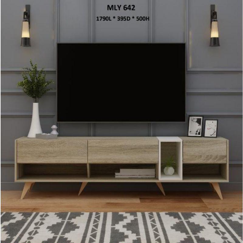 Tv Table From Malaysian Wood - Wooden And White - 179x39.5x50 cm - By Baity - ALHOME