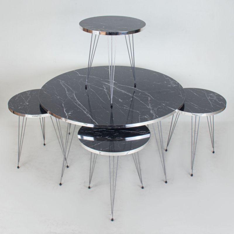 Set of 1+4 Circular Guest Tables With Iron Bases And A Wooden Top By Alhome - ALHOME