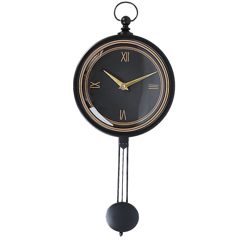 Classic Pendulum Battery Operated Plastic Circular Wall Clock - Brown And Gold - 20X45X4 Cm - - By Family Ship - ALHOME