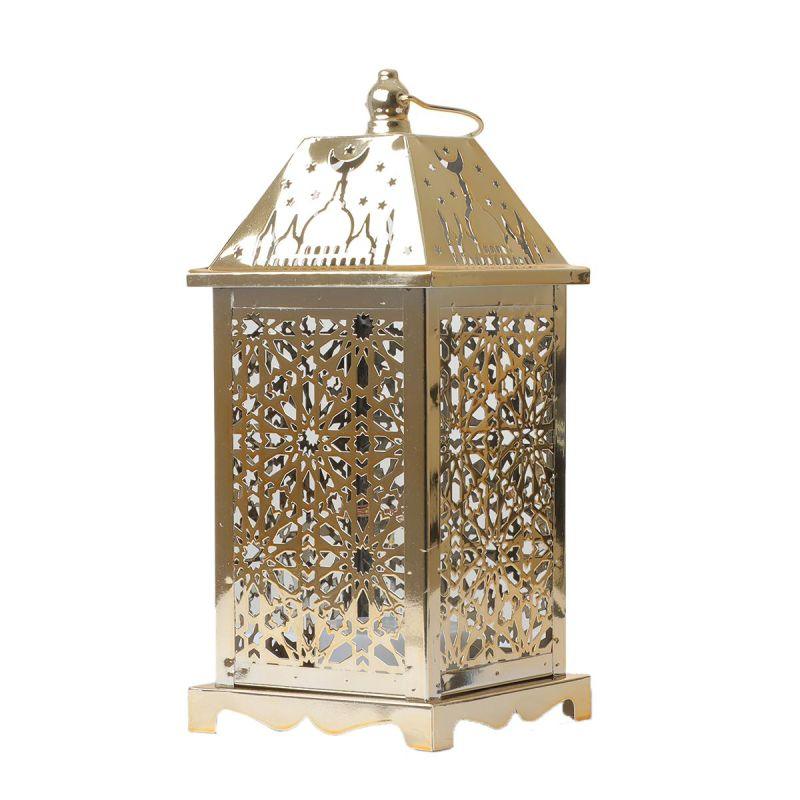 Steel Square Ramadan Lantern With Led Lighting - Gold - 27X12X12 Cm - By Family Ship - 600007816 - ALHOME