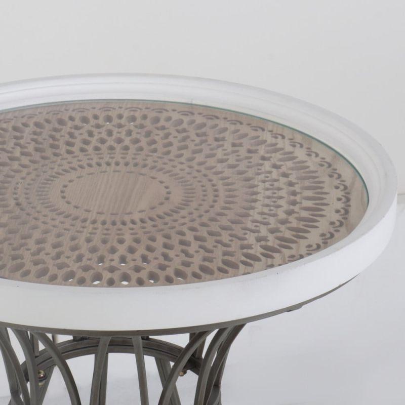 Metal And Wood Table With A Glass Top By Alhome - ALHOME