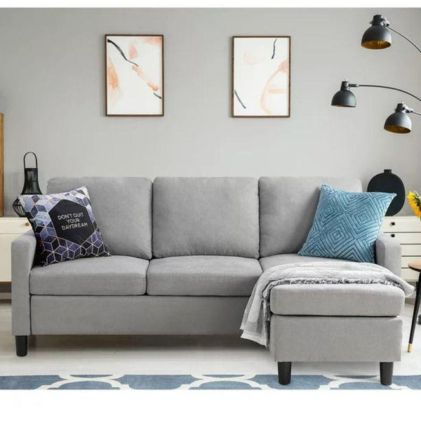 Stylish Gray Linen L-Shaped Sofa - 230x135x45x85 cm - Swedish Wood By Alhome - 110111059 - ALHOME