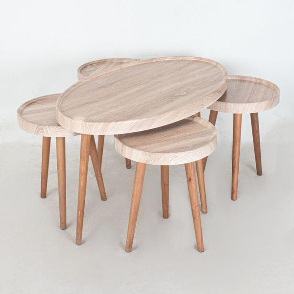 Set of Wooden Tables With Wooden Bases By Alhome - ALHOME