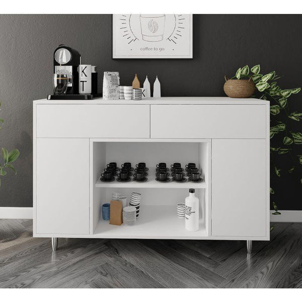 White Coffee Corner with Shelves and Drawers By Alhome - ALHOME