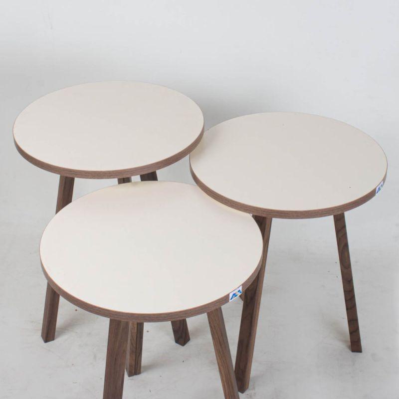 Set of 3 Circular Service Tables With A Brown And Brown Wooden Surface By Alhome - ALHOME