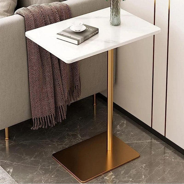 Marble Wood Side Table Gold and White - 45x30x55 cm By Alhome - ALHOME