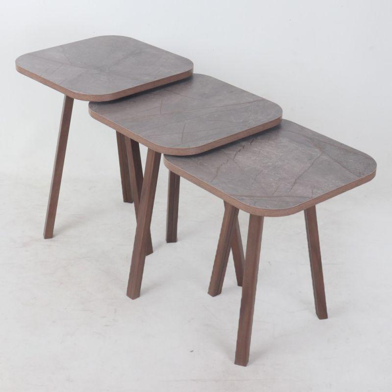 Set of 3 wooden service tables with gray surfaces By Alhome - ALHOME