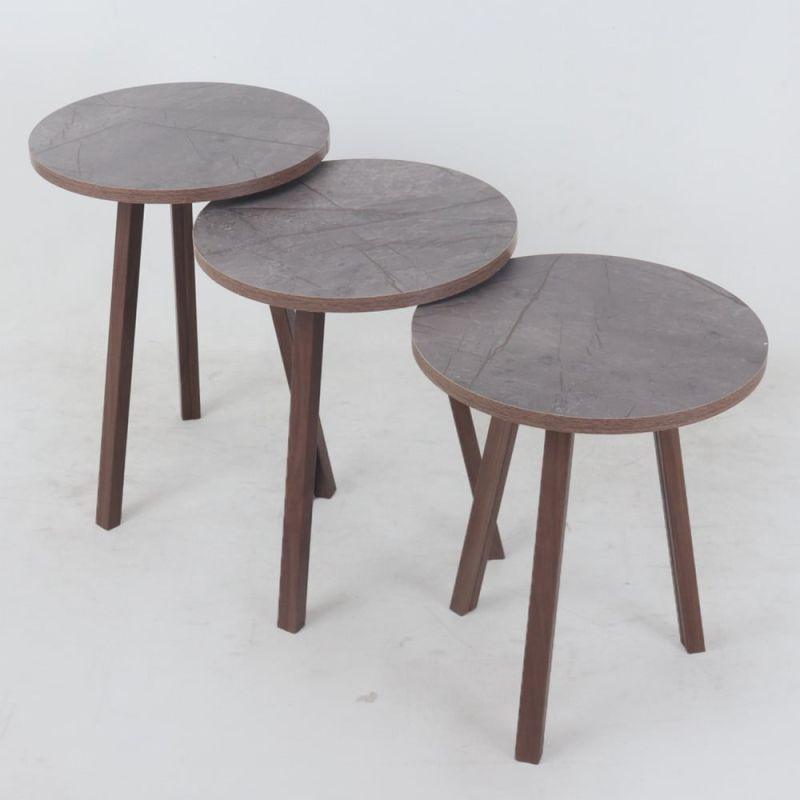 Set of 3 Circular Wooden Service Tables With Gray Surfaces By Alhome - ALHOME