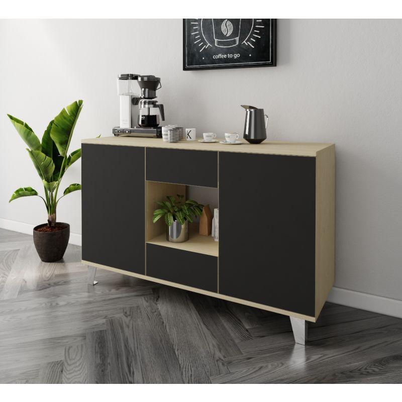 Black and Beige Coffee Corner with Two Doors and Two Sliding Drawers By Alhome - ALHOME