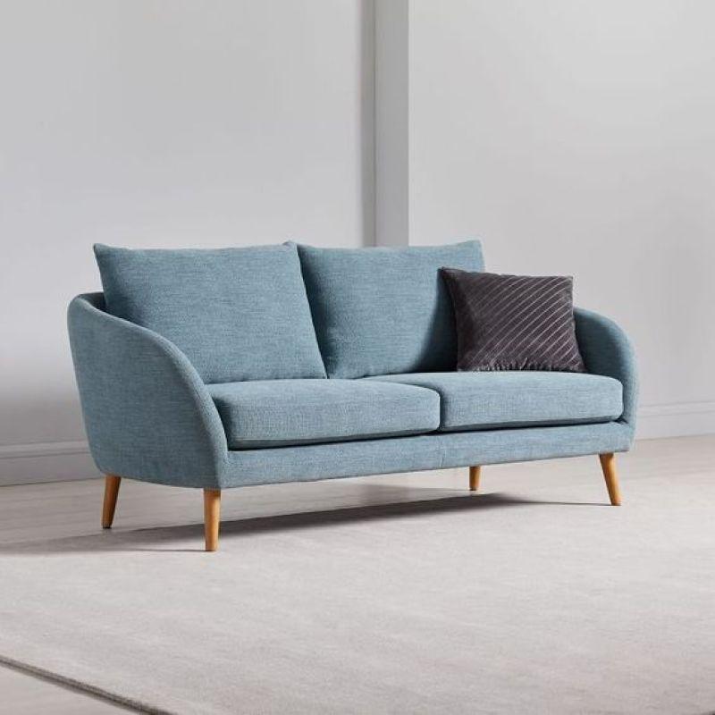 Sky Blue Linen 3-Seater Sofa - 200x85x45 cm - Swedish Wood By Alhome - ALHOME