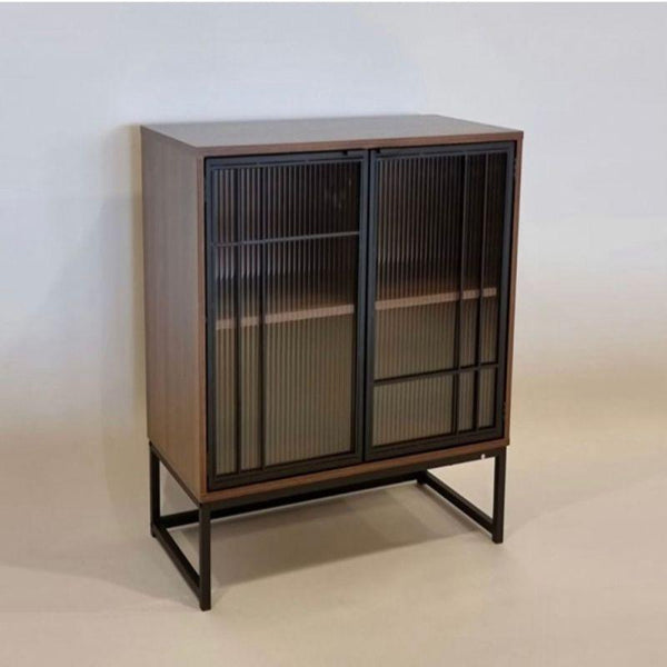 Wood And Glass Storage Cabinet - Brown And Black - By Alhome - ALHOME