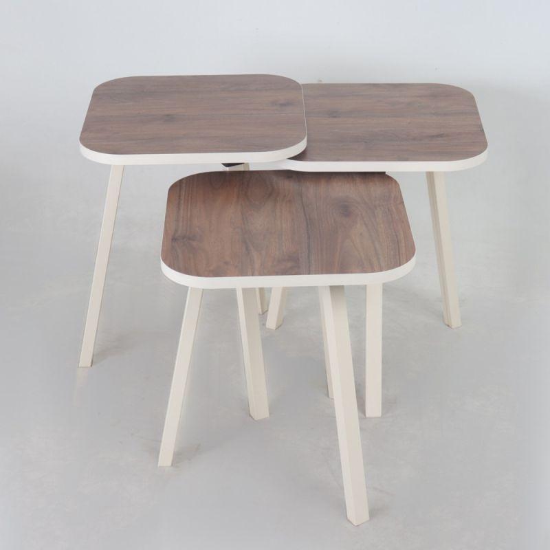 Set of wooden service tables with wooden bases and sugar color By Alhome - ALHOME