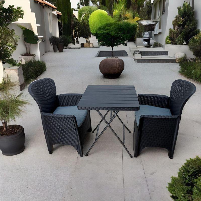 Plastic outdoor garden seating - Folding table and two chairs - black - By Family Ship - ALHOME