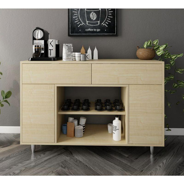 Beige Coffee Corner with Shelves and Drawers By Alhome - ALHOME