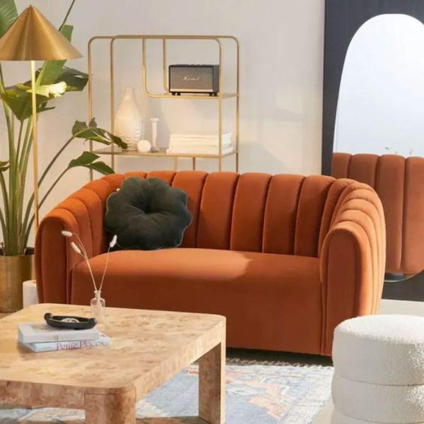 Sunset Orange Velvet 2-Seater Sofa Swedish Wood By Alhome - ALHOME