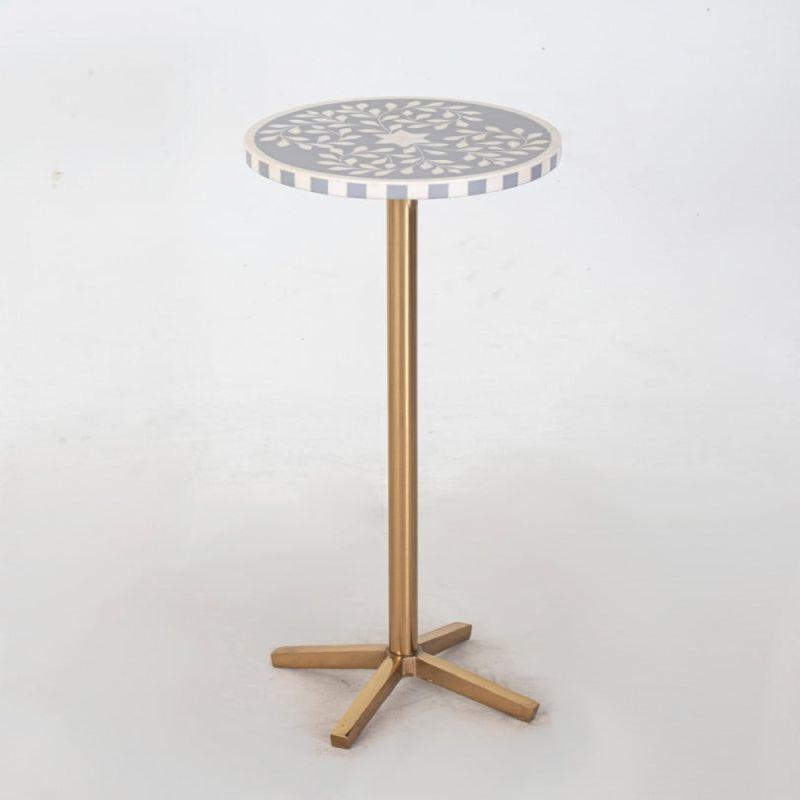 Service Table With Marble-Like Wood Surface And Golden Metal Bases By Alhome - ALHOME