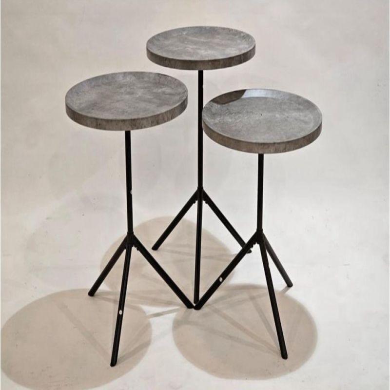 Set of 3 Service Tables With A Wooden Top And Iron Bases In Gray And Black By Alhome - ALHOME