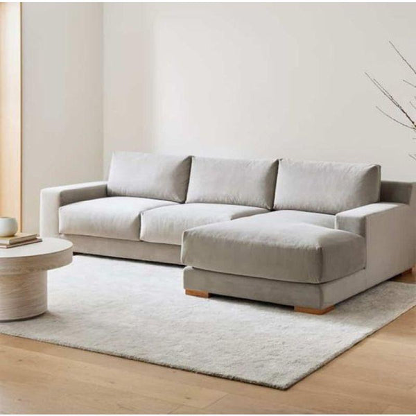 Chic Beige Velvet L-Shaped Sofa - 90x250x170x45 cm - Swedish Wood By Alhome - 1110111014 - ALHOME