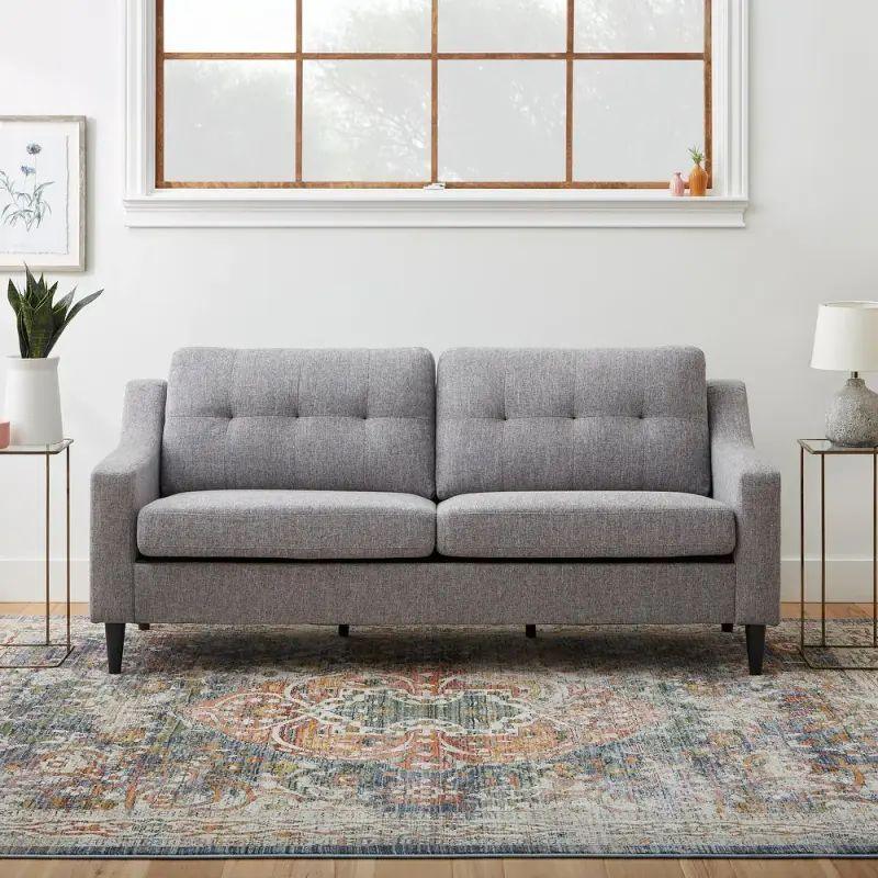 Spacious Gray Linen 2-Seater Sofa Swedish Wood By Alhome - ALHOME