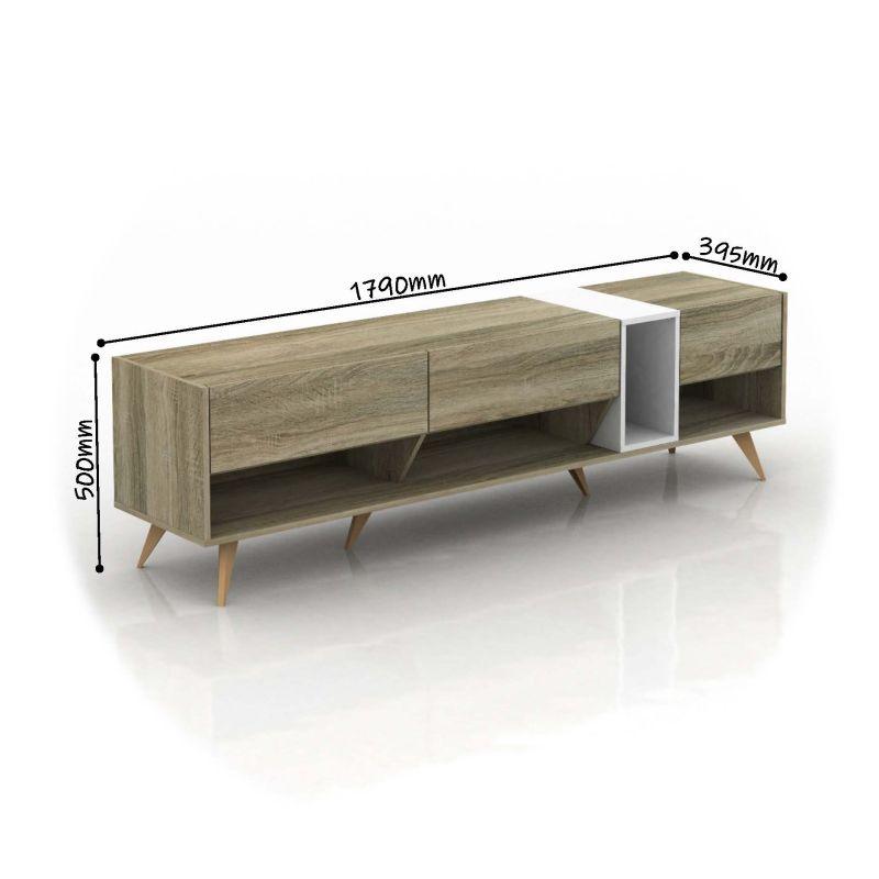 Tv Table From Malaysian Wood - Wooden And White - 179x39.5x50 cm - By Baity - ALHOME