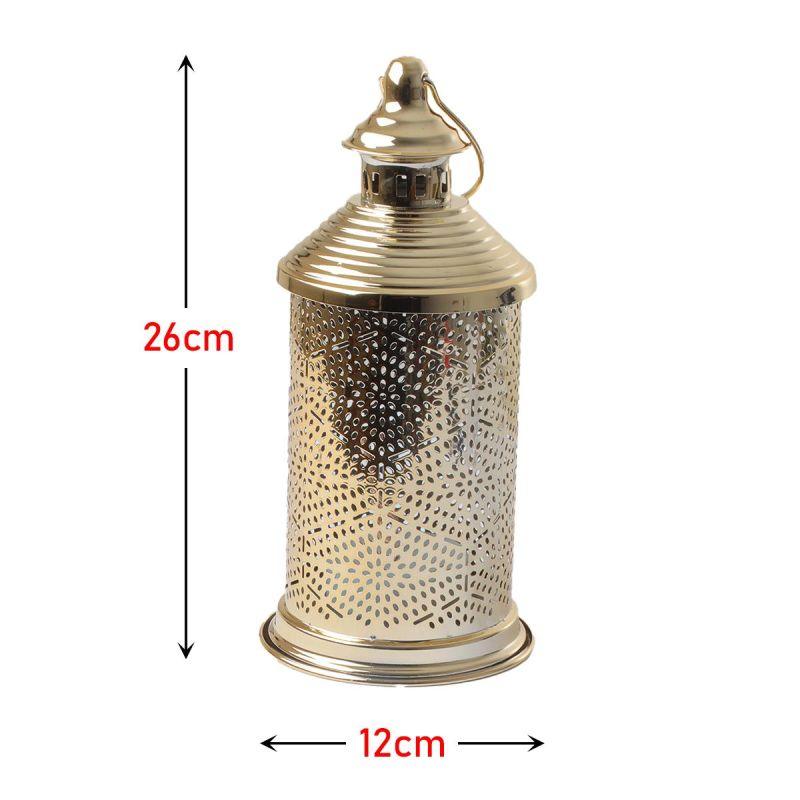 Round Steel Ramadan Lantern With Led Lighting - Gold - 26X12X12 Cm - By Family Ship - 600007811 - ALHOME